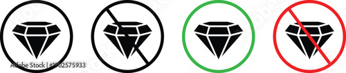 Diamond Icon Set with Approved, Broken and Prohibited Symbols Isolated on White Background