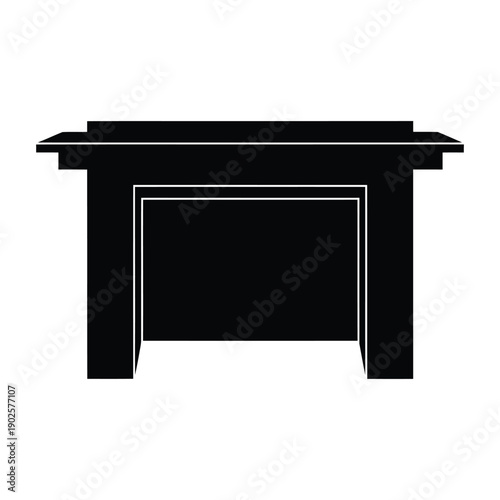 Black fireplace with a mantel and two shelves