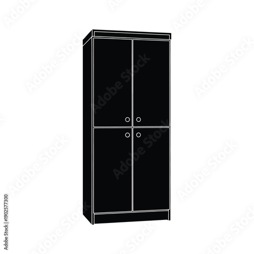 Black tall wardrobe with two doors and four drawers