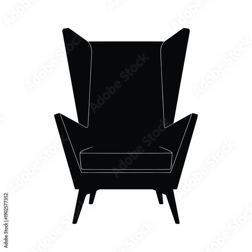 Elegant black wingback chair with wooden legs