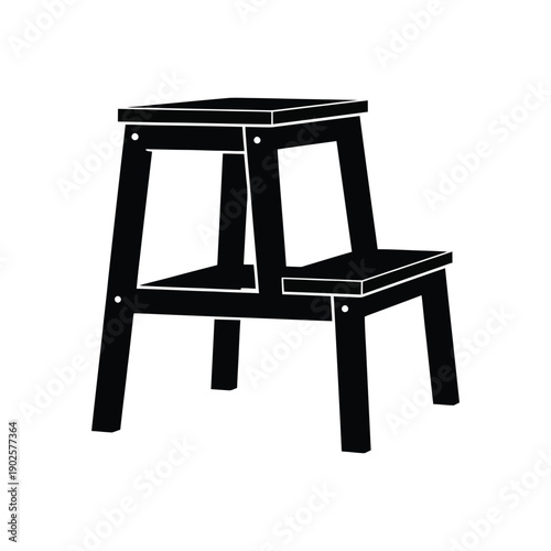 Black wooden step stool with two steps