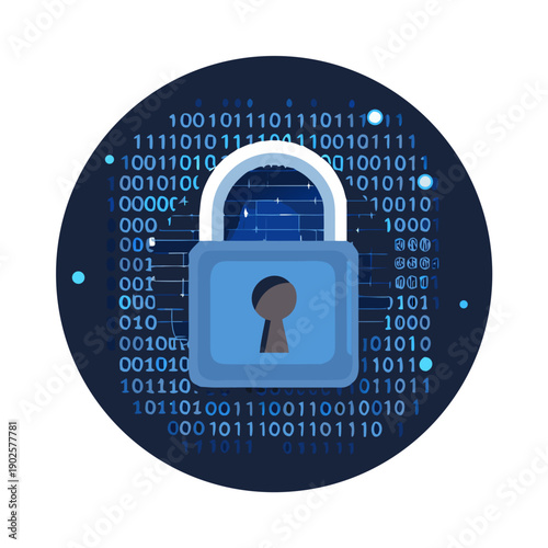 Title: Cyber Security Concept with Padlock and Digital Code