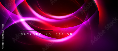 Abstract neon waves, vibrant red, purple hues. Dynamic flowing lines create modern background design. Dark space emphasizes luminosity.
