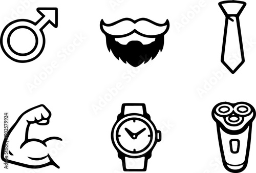 Male grooming and fashion related icons.
