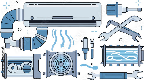 Vector air conditioner illustration with components