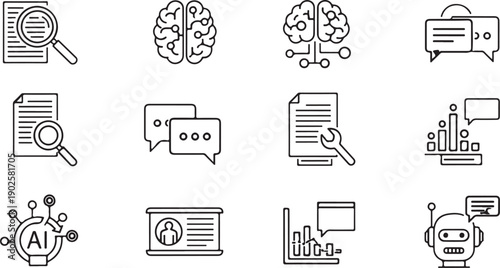 Icons representing various aspects of artificial intelligence and data analysis