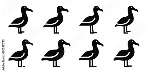 Fotografia Set of silhouette albatross in various poses isolated on background