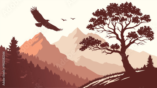  Sunset Mountain Silhouette Vector Background