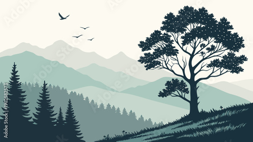 Minimal Mountain Landscape with Copy Space