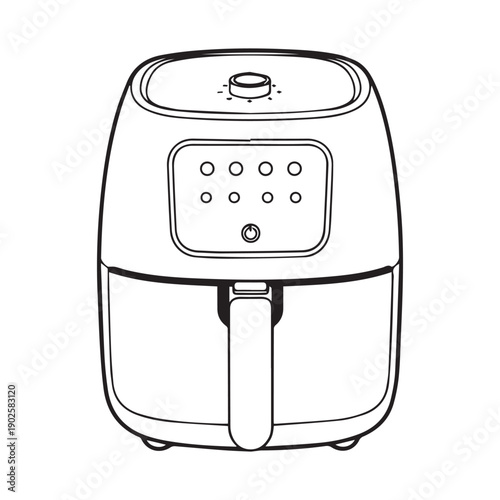 Modern Air Fryer Appliance, Line Art Illustration