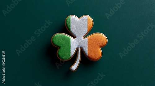 A textured four leaf clover design with colors reminiscent of the irish flag