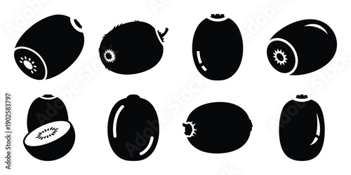 Set of silhouette kiwi in various poses isolated on background. Animal Vector elements for design.