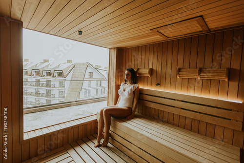 Relaxing in a wooden sauna ...