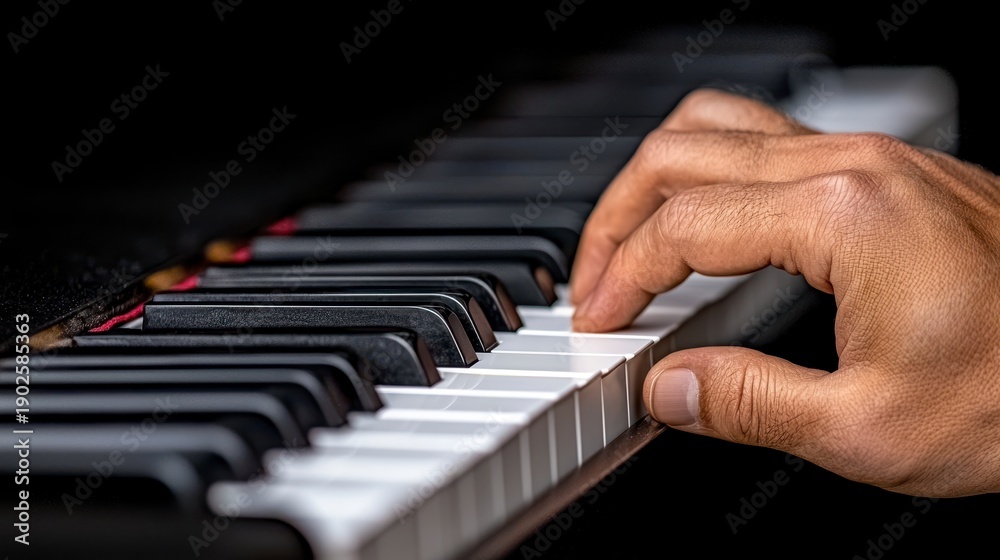Obraz premium Close up of Hands Playing Piano Keyboard