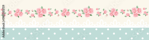 Shabby Chic Floral Banner with Pink Roses and Lace Border – Romantic Vintage Header