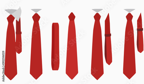 3D realistic red necktie vector icon set with and without white collar isolated on white background