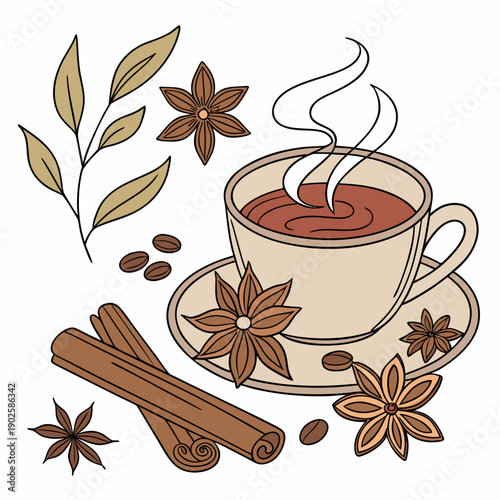 Herbal tea composition with warm tones and natural