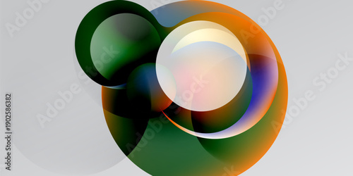 Abstract design features overlapping colorful circles. Gradient hues create dynamic visual effect. Soft glow enhances overall composition.