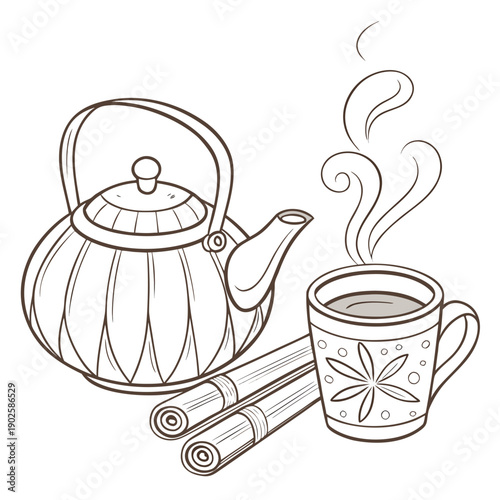 Traditional herbal tea set with kettle and cup teacup