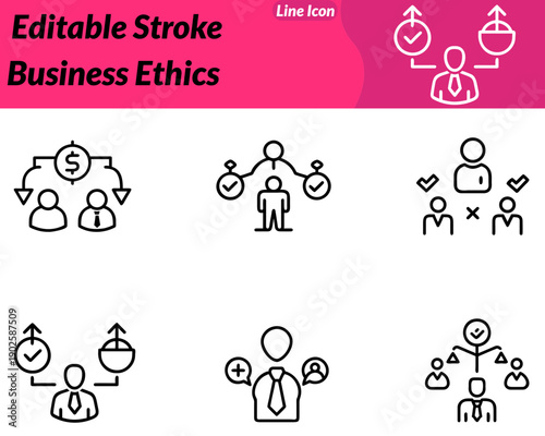 Business Ethics set icon. Neutral or corporate-friendly color palette on transparent plain background. Ideal for business ethics compliance corporate responsibility fairness governance trust-related.