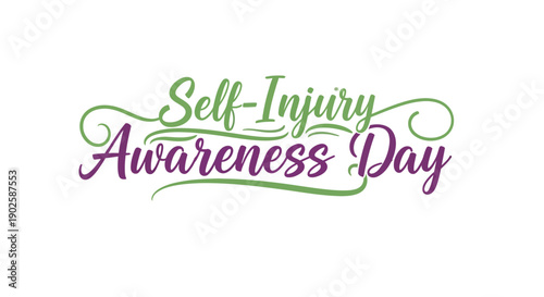 Self Injury Awareness Day purple and green typography