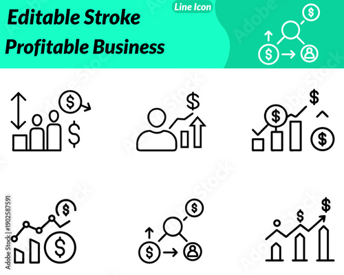 A modern friendly icon symbolizing business profitability and financial success. Features may include stacked coins a rising bar chart an upward arrow combined with a currency symbol.