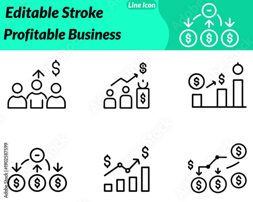 A friendly modern profitable business icon representing financial success and positive growth. The icon may show stacked coins a rising bar chart an upward arrow with a currency symbol smooth rounded.