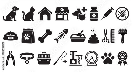 Pets icon set. Animal care and vet clinic symbol. Vector illustration.