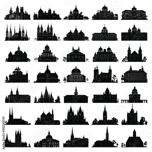 Generic architectural structure silhouettes, urban form vector

