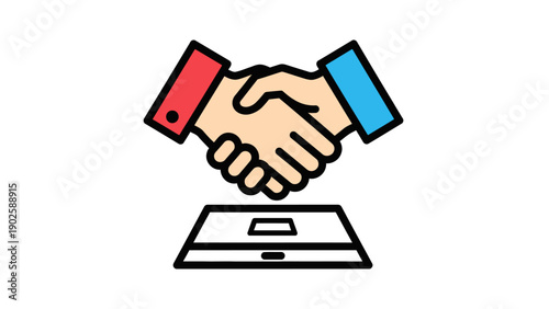 Digital Partnership Handshake Icon on Laptop. Online Business Deal, Agreement, and Collaboration Symbol.