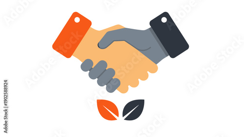 Sustainable Partnership Handshake Icon. Eco-Friendly Business Deal, Corporate Agreement, and Growth Concept Illustration.