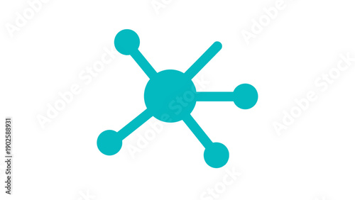 Teal Network Connection Icon. Abstract Data Hub and Spokes Diagram. Modern Technology, Distribution, and Linkage Symbol on White Background.