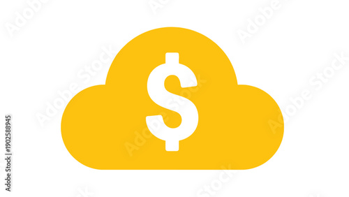 Cloud Finance Icon: Dollar Sign Symbolizing Digital Money, Online Banking, and Investment Savings on a White Background.