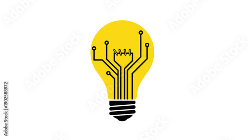 Digital Idea Concept: Light Bulb with Integrated Circuit Board inside. Innovation, Technology, and AI Symbol.