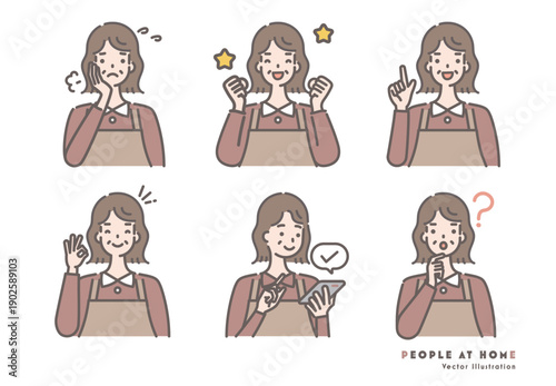 エプロン姿のシニア女性のイラストセット