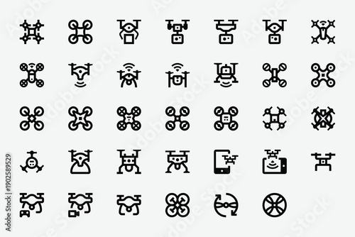 Drones and UAV Technology Line Icon Set