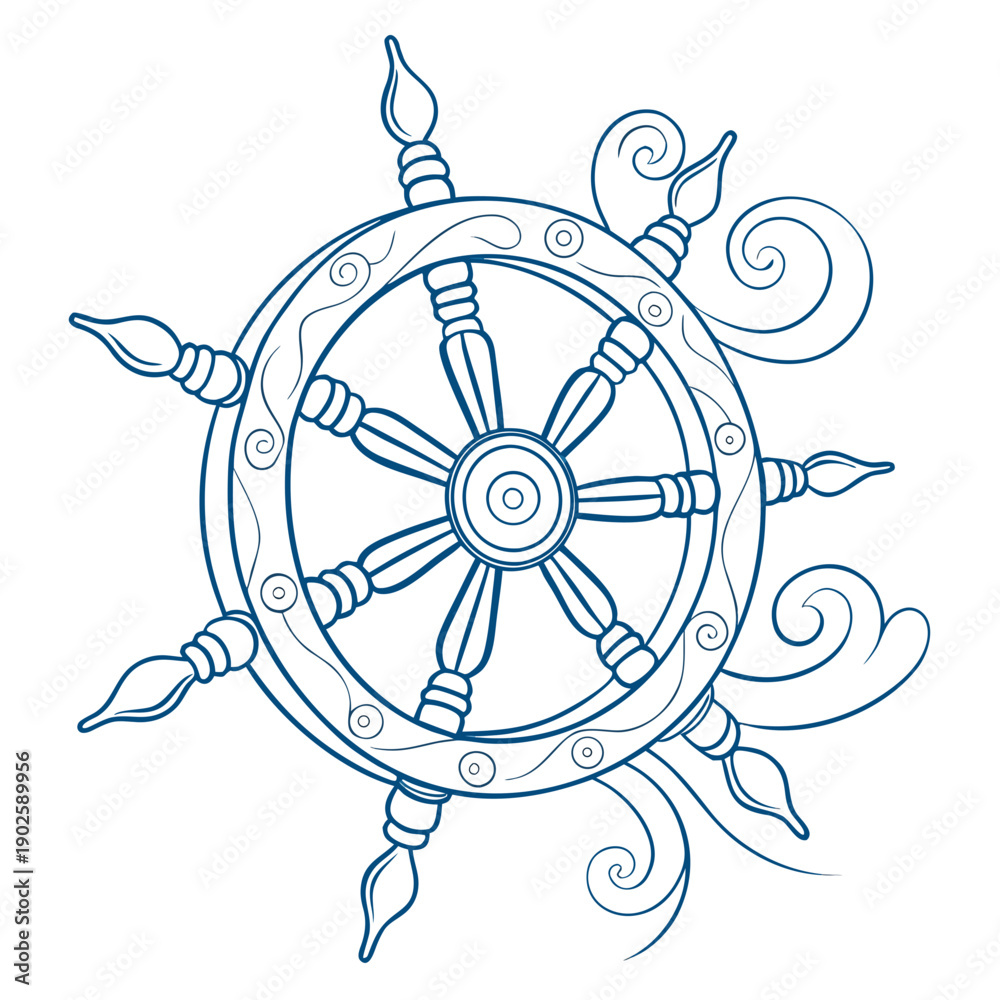 Obraz premium Blue ornamental wheel with smooth curves and spokes