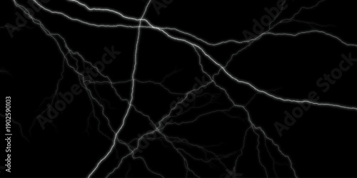 Massive lightning bolt with branches isolated on black background. Dark textured leather wall with vintage grunge pattern. Massive lightning bolt with branches isolated on black background.