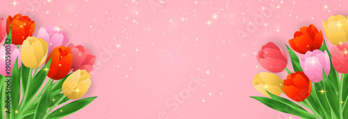 Vector spring tulips. Colorful tulip flowers and plant isolated on transparent background. Vector spring floral banner and nature design for World Women's and Mother's Day celebration