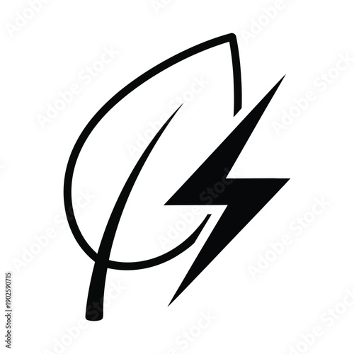 A stylized leaf shape intersects with a lightning bolt graphic symbolizing green energy or sustainable power generation.