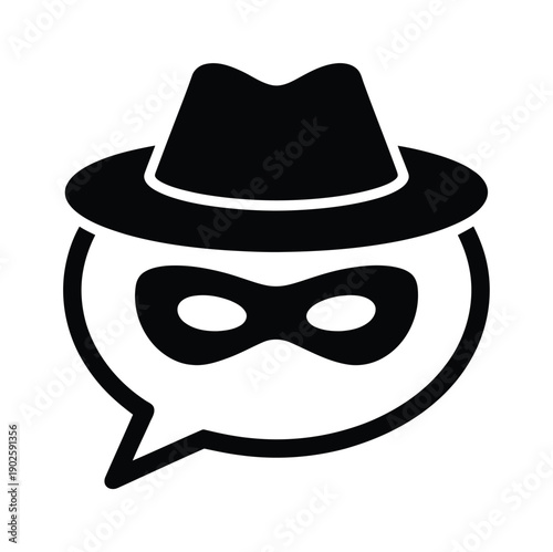 Photography Black vector icon of masked figure with hat represents anonymity