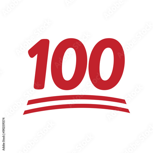 Bold red number one hundred with decorative lines underneath