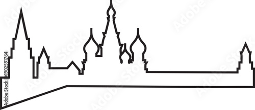 Moscow skyline silhouette outline famous kremlin st basil's cathedral city vector illustration iconic landmarks