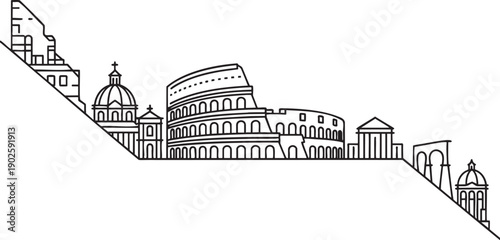 Rome skyline outline historic landmarks Colosseum ancient architecture travel iconic cityscape.