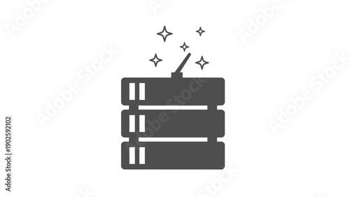 Magic Server Rack Icon. Data Optimization, Performance Boost, Cloud Hosting Setup, and IT Efficiency Concept Vector.