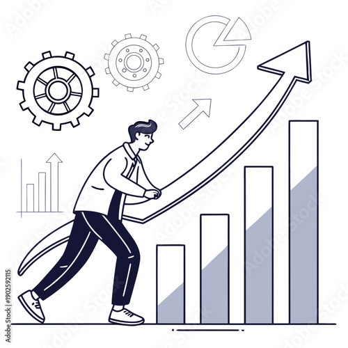 Minimal finance growth momentum with businessman and graph