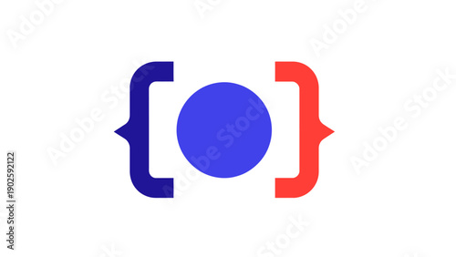 French Flag Colors Coding Brackets Icon. Abstract France Tech Symbol. Blue and Red Curly Braces Data Structure Logo.
