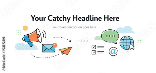 Modern Promotional Banner. Marketing banners. A clean promotional banner layout with bold headline space, simple icons, and abstract shapes supporting the