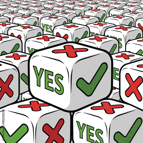 Dice with Yes and Checkmark Symbols.