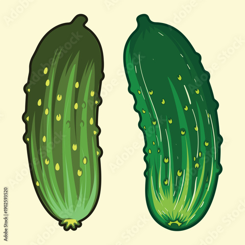 Dark green pickling cucumbers vector artwork for kitchen posters and grocery store signage